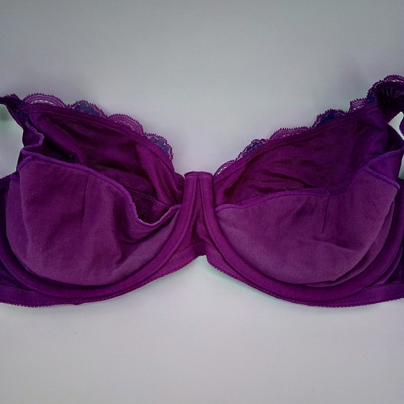 Vintage Frederick's of Hollywood Lace Purple Navy Flowers Bra 42D - Picture 11 of 11